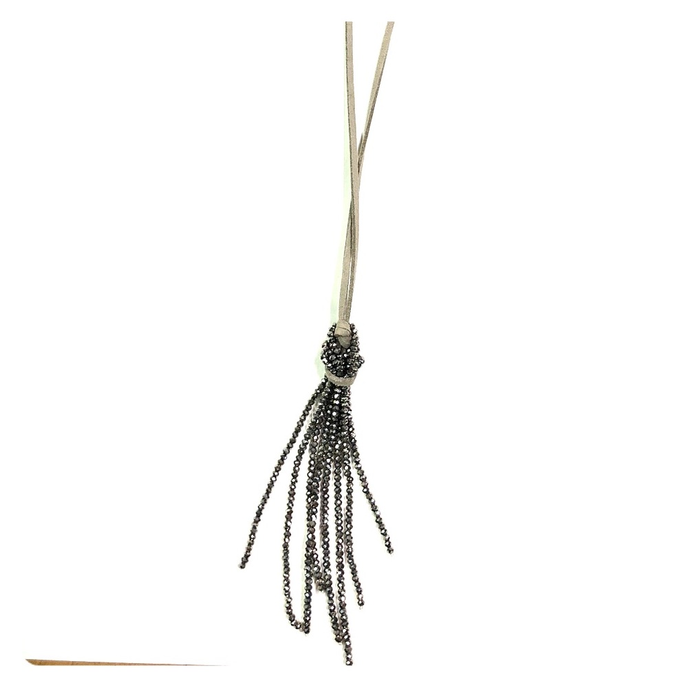 Beaded long necklace suede cord, light & elegant